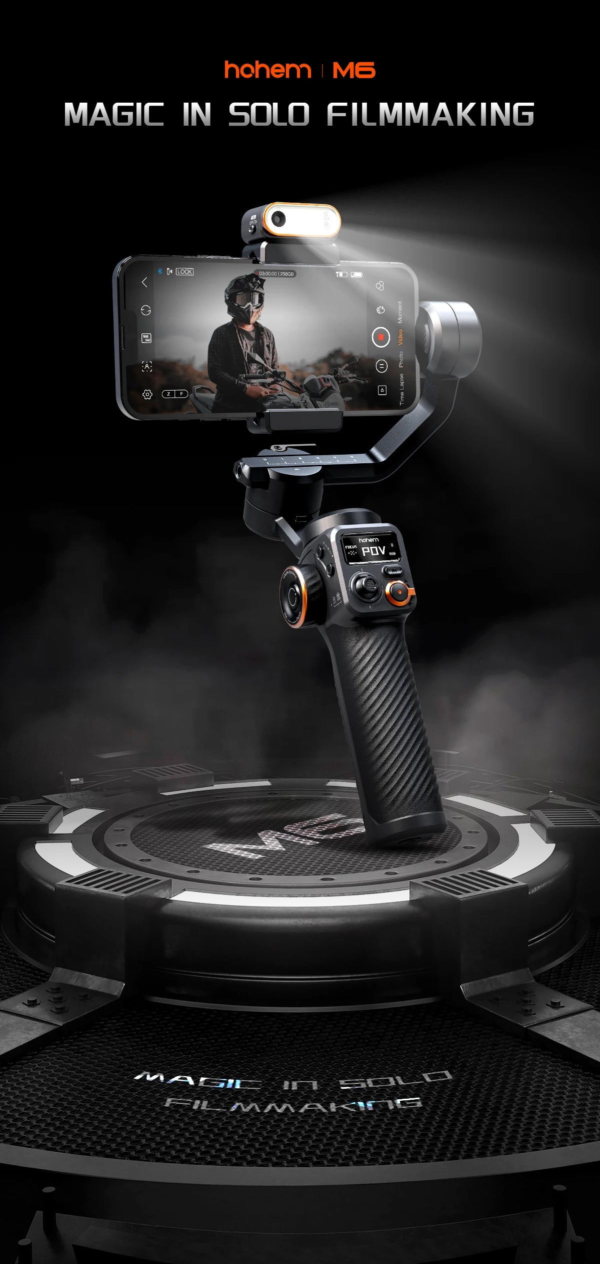Hohem iSteady M6 3-Axis Gimbal Stabilizer Foldable Selfie Stick With APP Control&Magnetic Fill Light for Smartphone Cell Phone