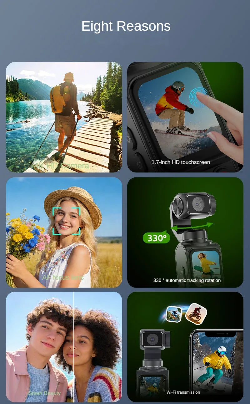 4K Vlog Pocket Gimbal Camera with Face Tracking, 18x Zoom, WiFi, 2400mAh Battery–Handheld Stabilizer for YouTube,TikTok