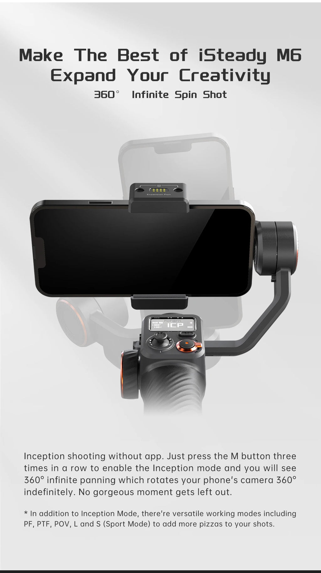 Hohem iSteady M6 3-Axis Gimbal Stabilizer Foldable Selfie Stick With APP Control&Magnetic Fill Light for Smartphone Cell Phone