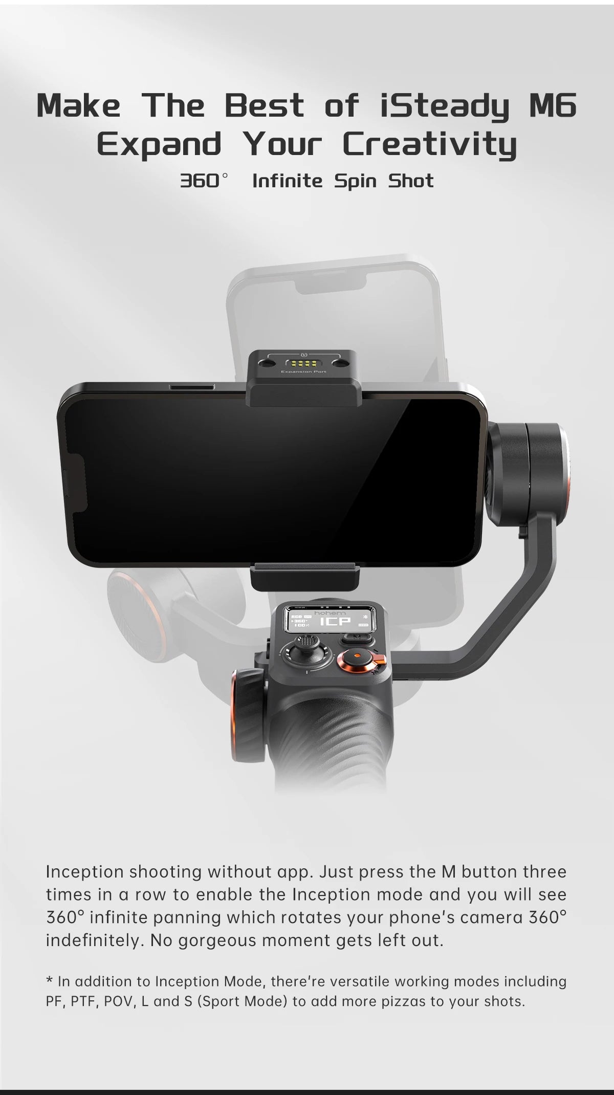 Hohem iSteady M6 3-Axis Gimbal Stabilizer Foldable Selfie Stick With APP Control&Magnetic Fill Light for Smartphone Cell Phone