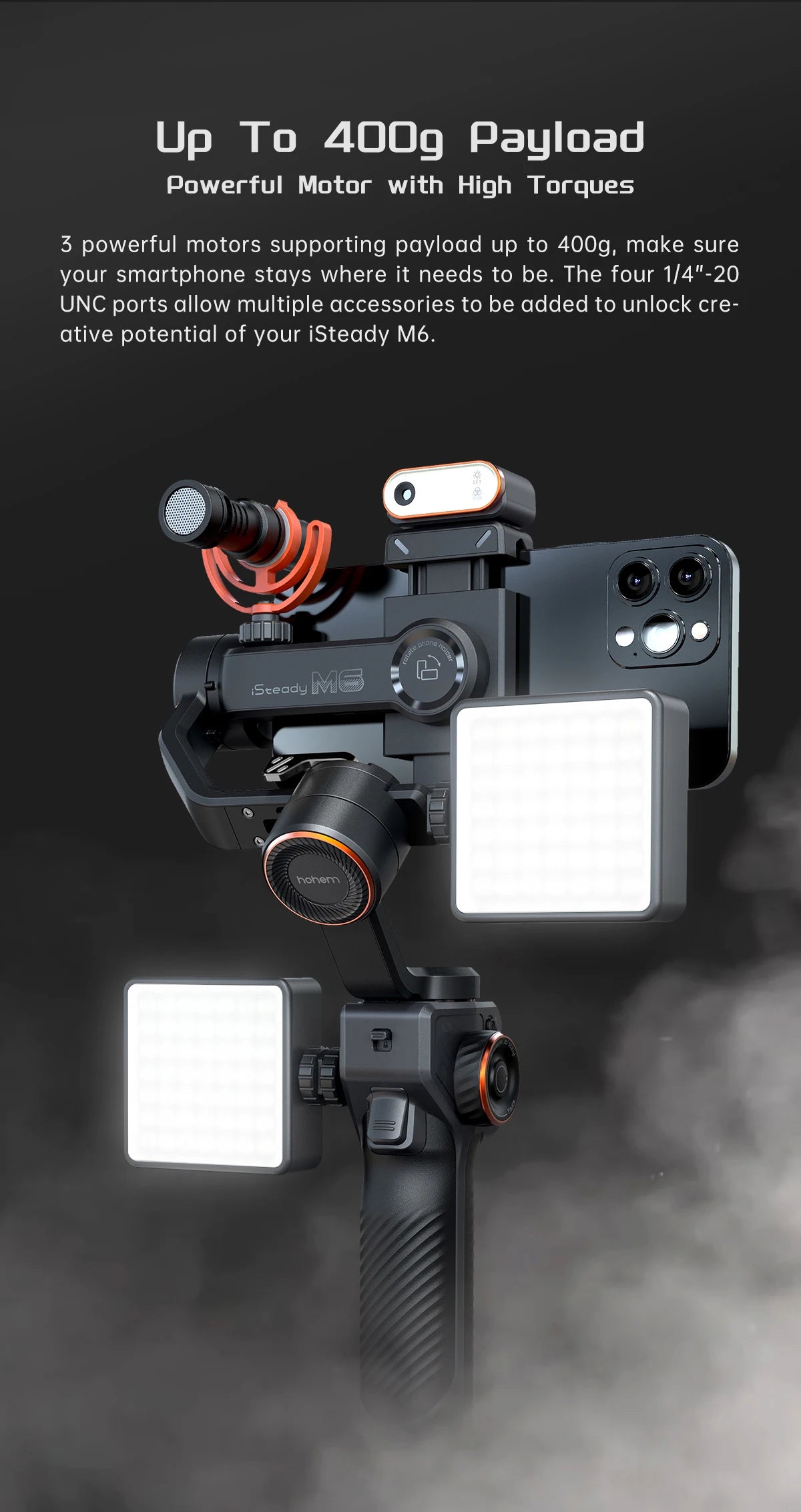Hohem iSteady M6 3-Axis Gimbal Stabilizer Foldable Selfie Stick With APP Control&Magnetic Fill Light for Smartphone Cell Phone