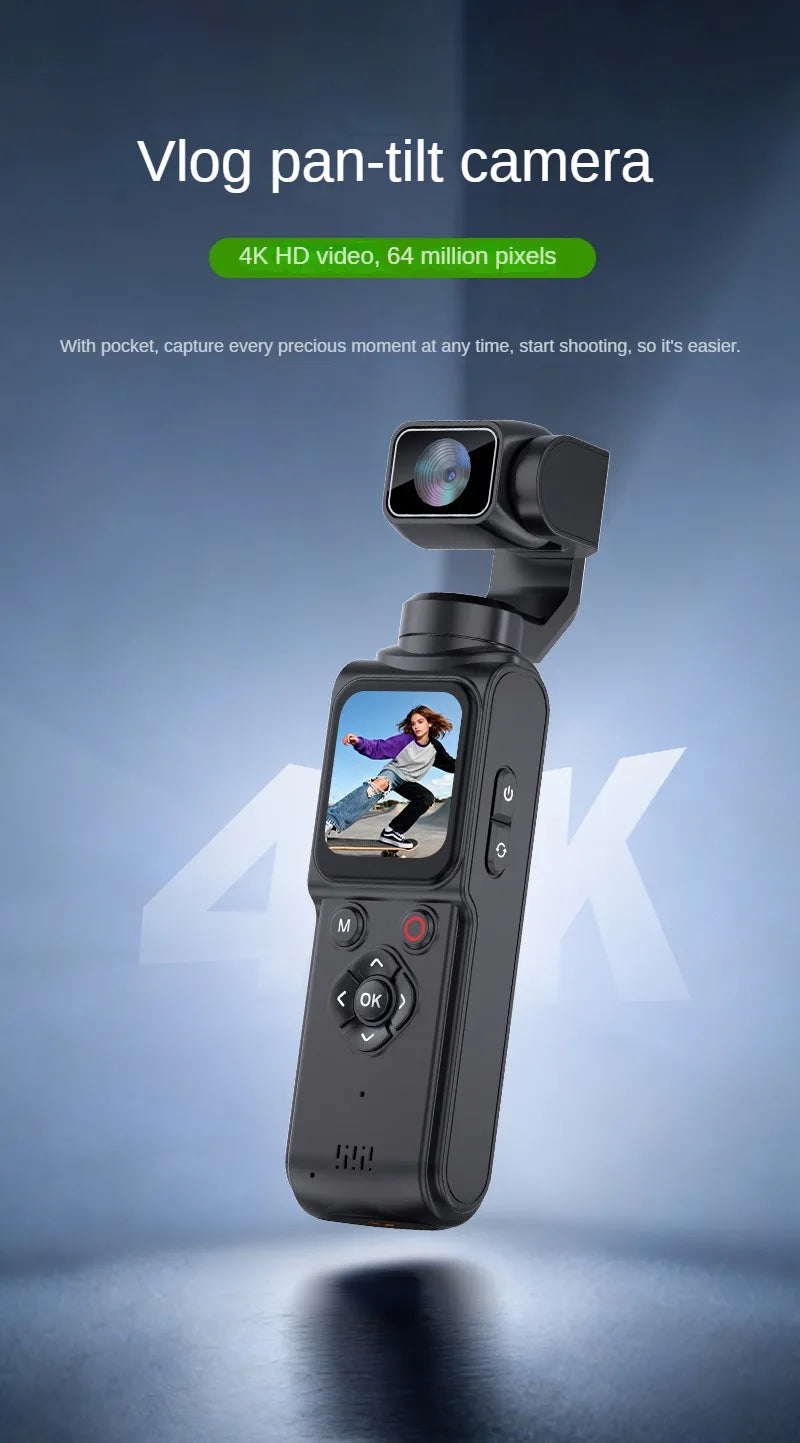 4K Vlog Pocket Gimbal Camera with Face Tracking, 18x Zoom, WiFi, 2400mAh Battery–Handheld Stabilizer for YouTube,TikTok