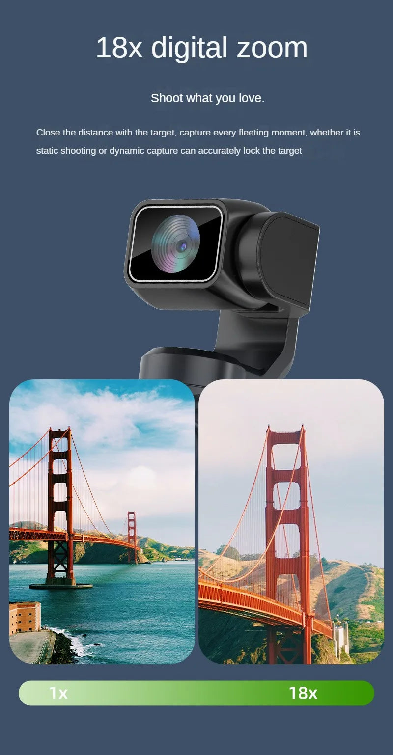 4K Vlog Pocket Gimbal Camera with Face Tracking, 18x Zoom, WiFi, 2400mAh Battery–Handheld Stabilizer for YouTube,TikTok