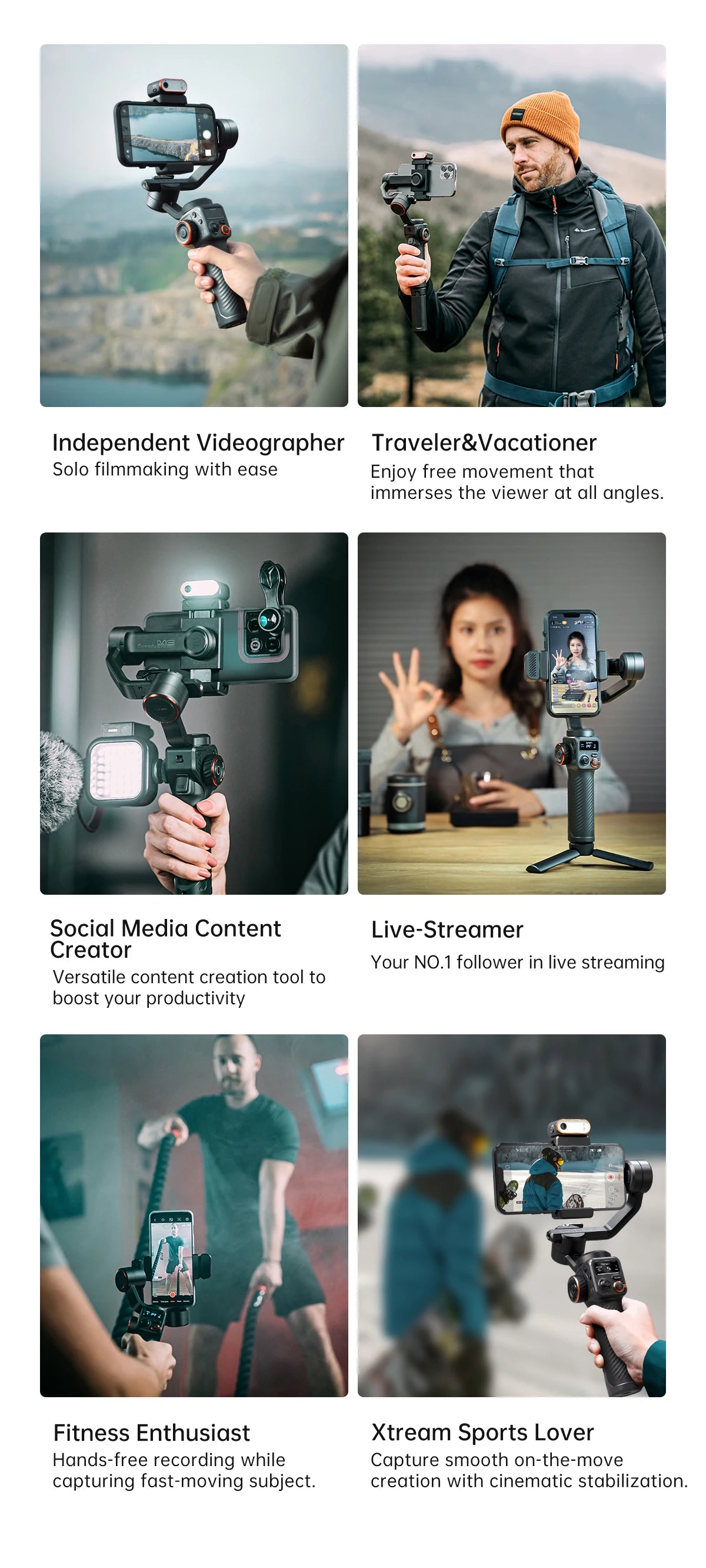 Hohem iSteady M6 3-Axis Gimbal Stabilizer Foldable Selfie Stick With APP Control&Magnetic Fill Light for Smartphone Cell Phone