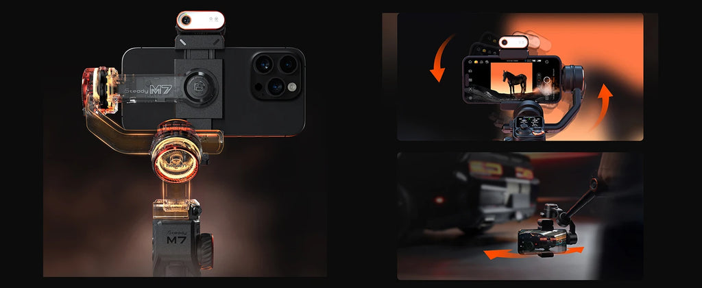 Hohem M7 iSteady M7 Smartphone Gimbal AI Tracker Fill Light Detachable Control Screen Extension Rod for iPhone TikTok YouTube