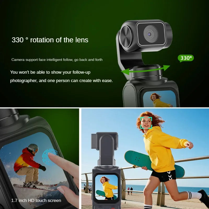 4K Vlog Pocket Gimbal Camera with Face Tracking, 18x Zoom, WiFi, 2400mAh Battery–Handheld Stabilizer for YouTube,TikTok