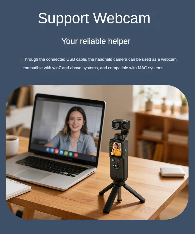 4K Vlog Pocket Gimbal Camera with Face Tracking, 18x Zoom, WiFi, 2400mAh Battery–Handheld Stabilizer for YouTube,TikTok