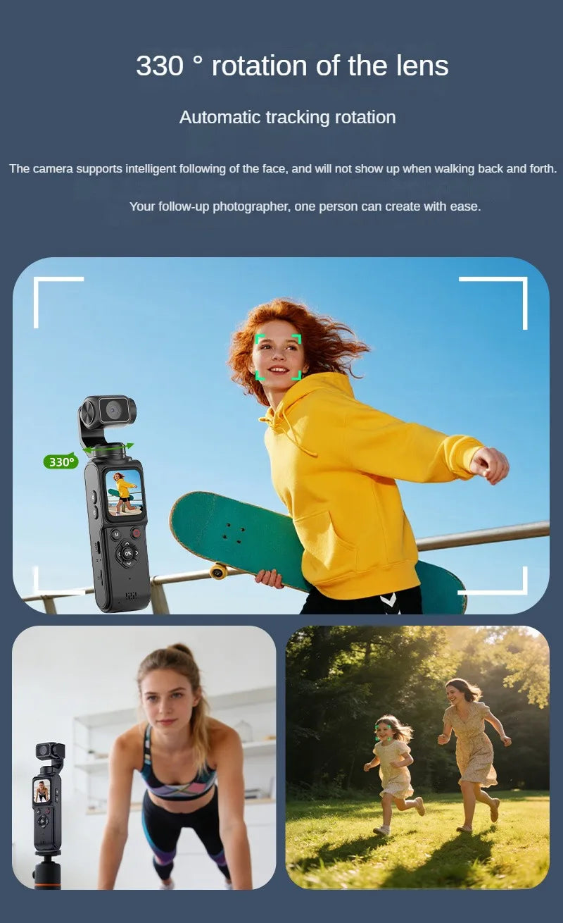 4K Vlog Pocket Gimbal Camera with Face Tracking, 18x Zoom, WiFi, 2400mAh Battery–Handheld Stabilizer for YouTube,TikTok